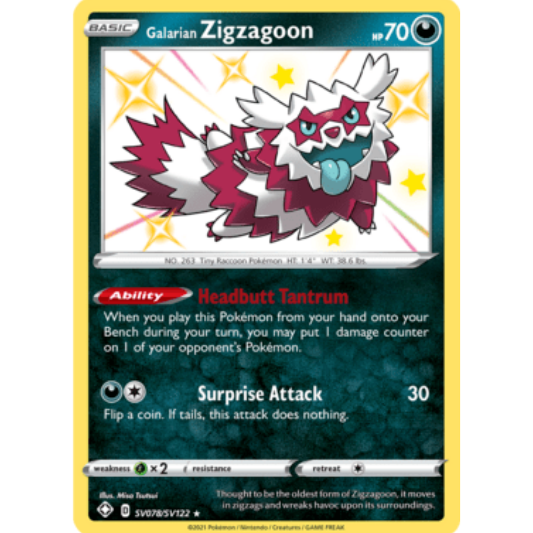 Galarian Zigzagoon SV078 - Holofoil Shining Fates Shiny Vault - Shiny Holo Rare