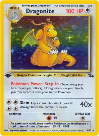 Dragonite (4) 004 - Unlimited Holofoil Fossil - Holo Rare