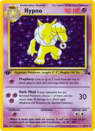 Hypno (8) 008 - Unlimited Holofoil Fossil - Holo Rare