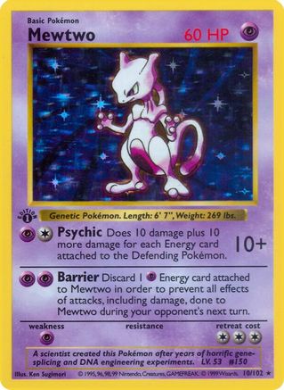 Mewtwo/102 - Unlimited Holofoil Base Set Shadowless - Holo Rare