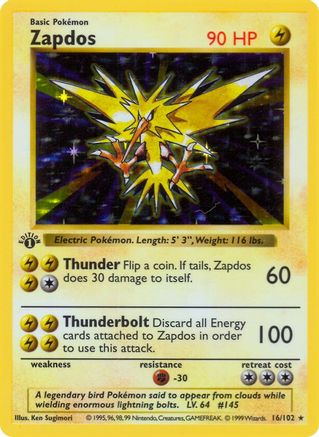 Zapdos - Unlimited Holofoil Base Set Shadowless - Holo Rare