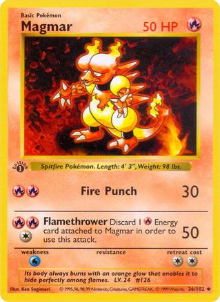 Magmar 036 - Unlimited Base Set Shadowless - Uncommon