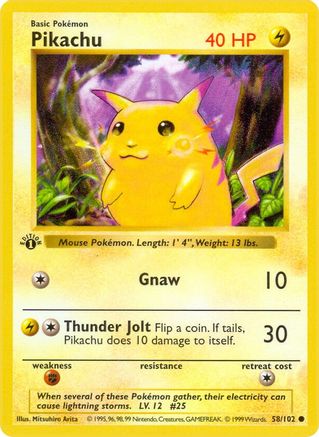 Pikachu 058 - Unlimited Base Set Shadowless - Common