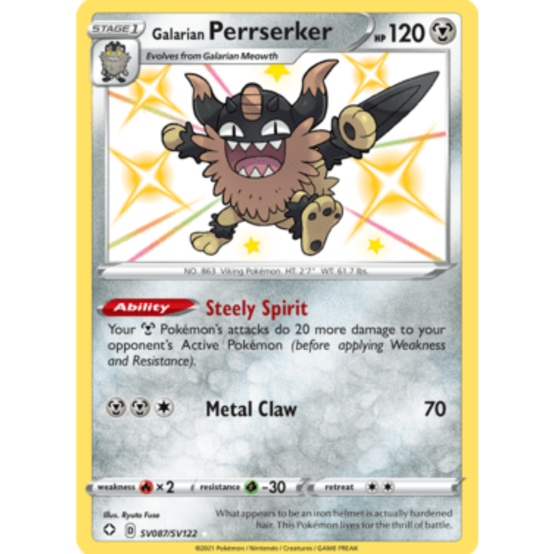 Galarian Perrserker SV087 - Holofoil Shining Fates Shiny Vault - Shiny Holo Rare