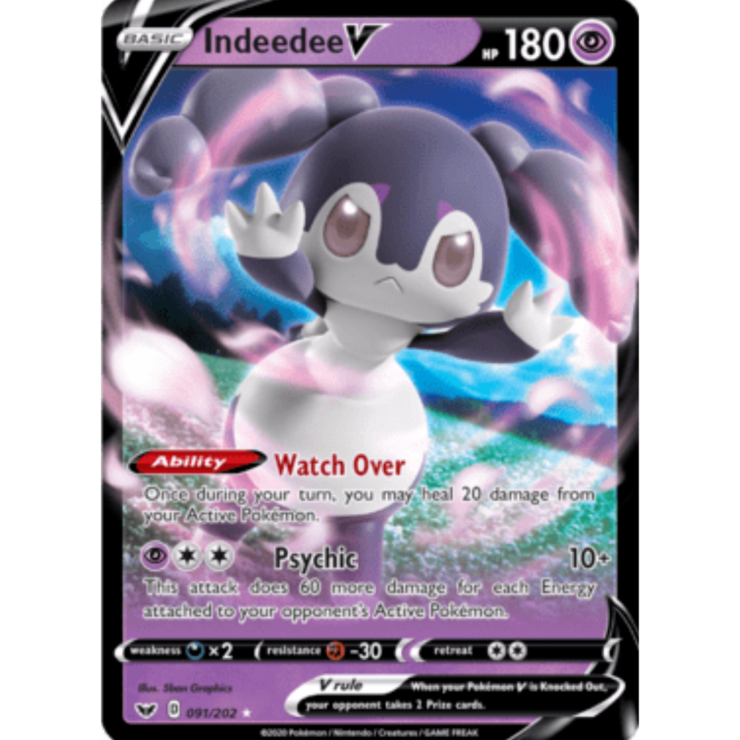 Indeedee V 091 - Holofoil SWSH01 Sword & Shield Base Set - Ultra Rare