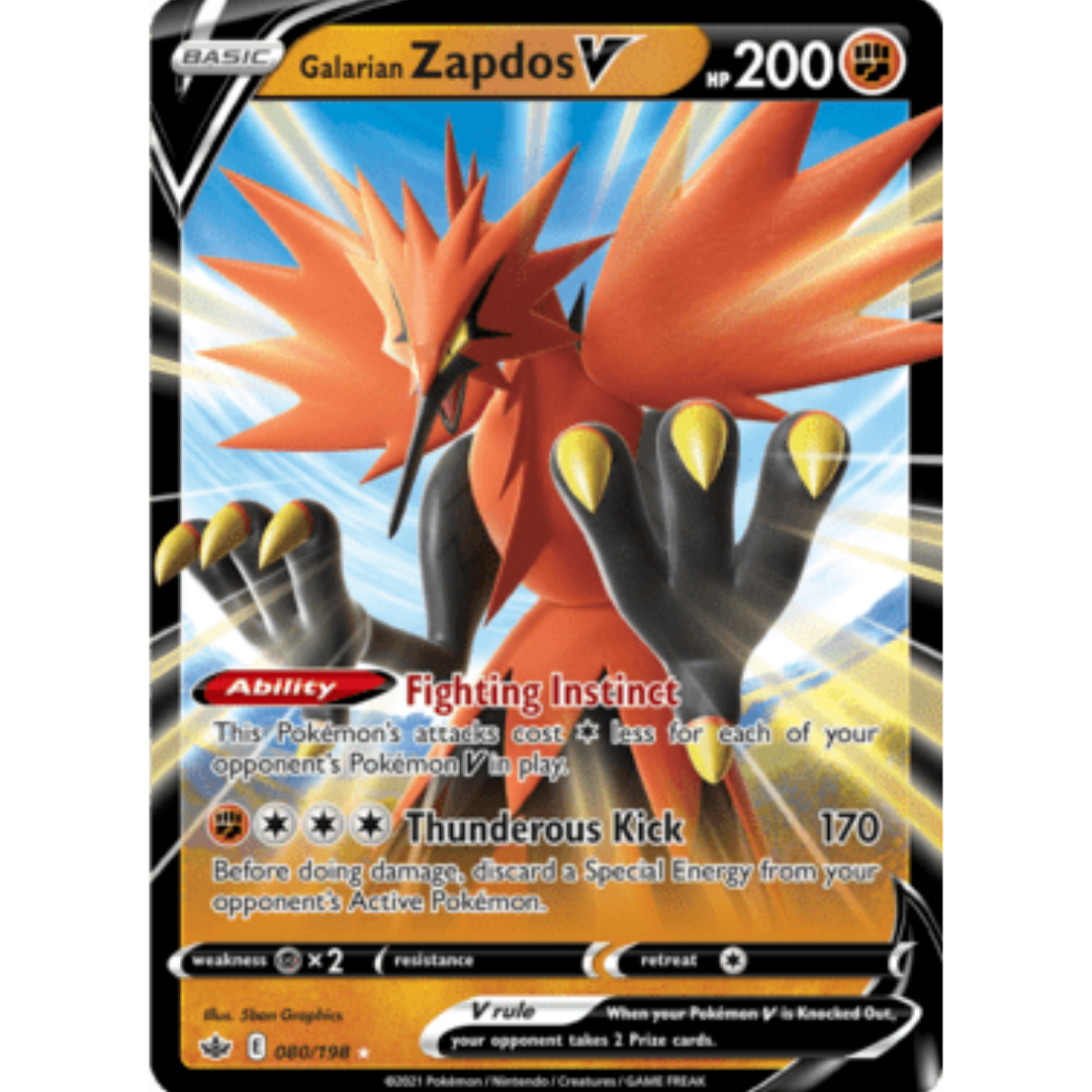 Galarian Zapdos V 080 - Holofoil SWSH06 Chilling Reign - Ultra Rare