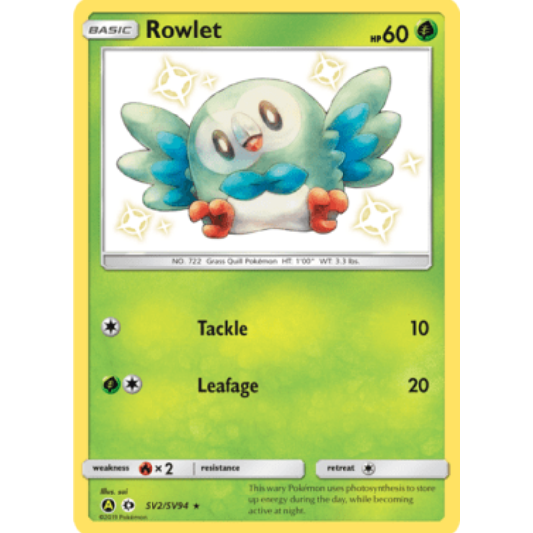 Rowlet SV2/SV94 - Holofoil Hidden Fates Shiny Vault - Shiny Holo Rare
