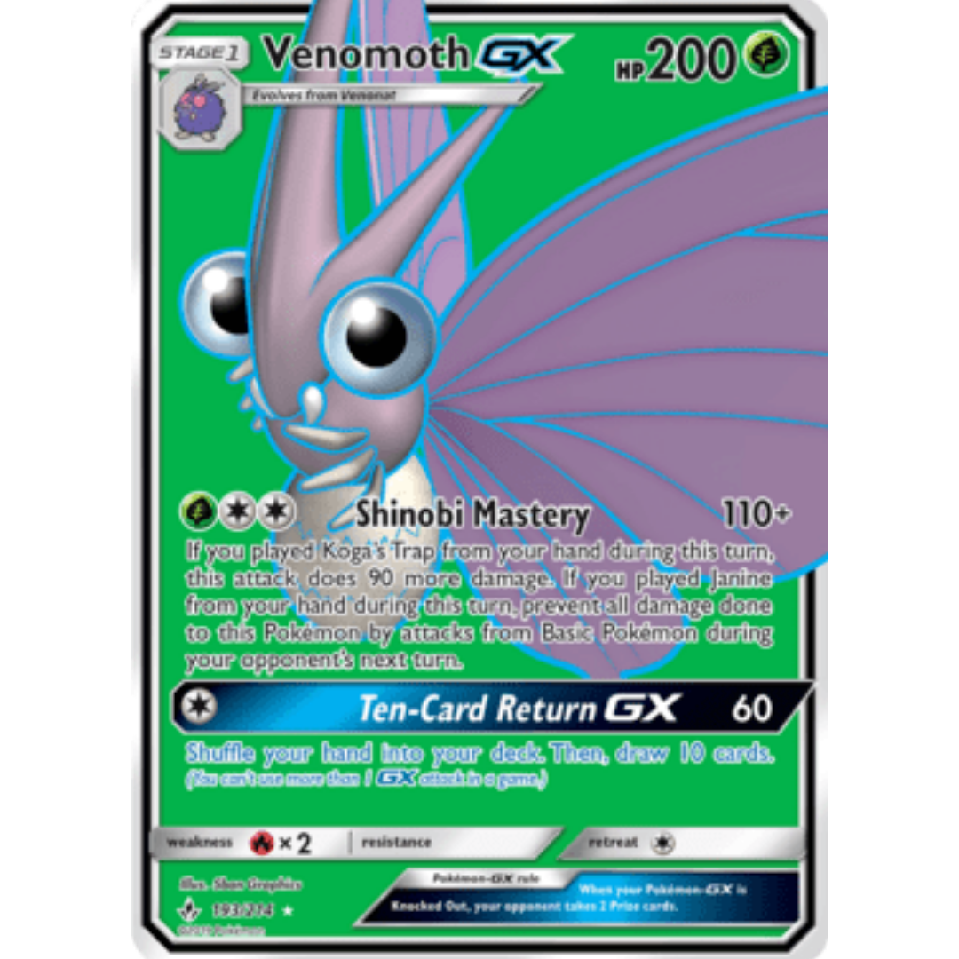Venomoth GX (Full Art) - Holofoil SM Unbroken Bonds - Ultra Rare