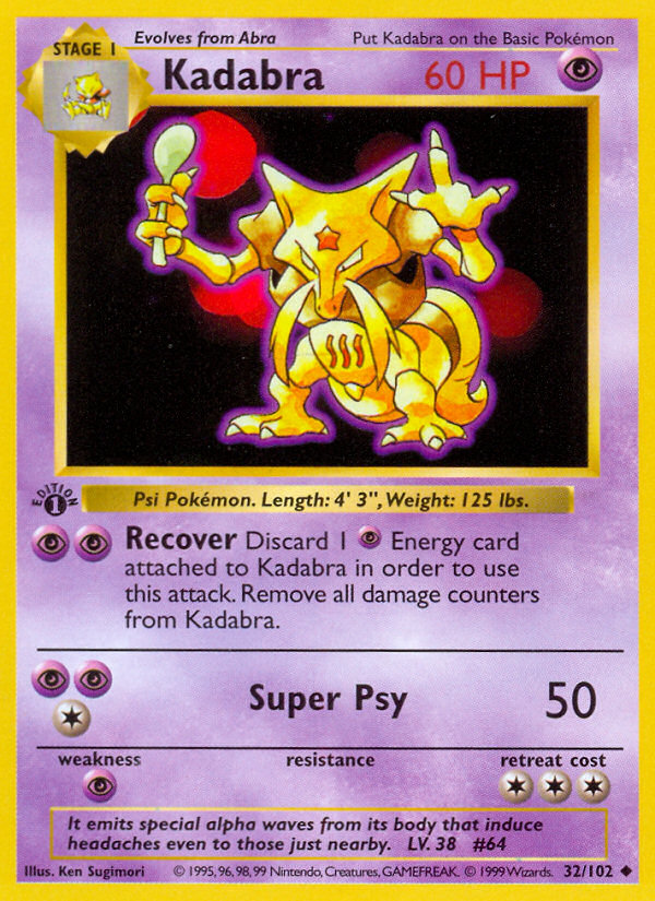 Kadabra 032/102 - 1st Edition Base Set Shadowless - Uncommon