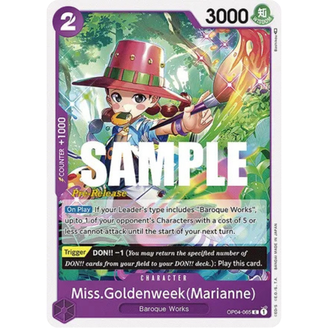 Miss.Goldenweek(Marianne) (OP04-065) - Kingdoms of Intrigue Pre-Release Cards