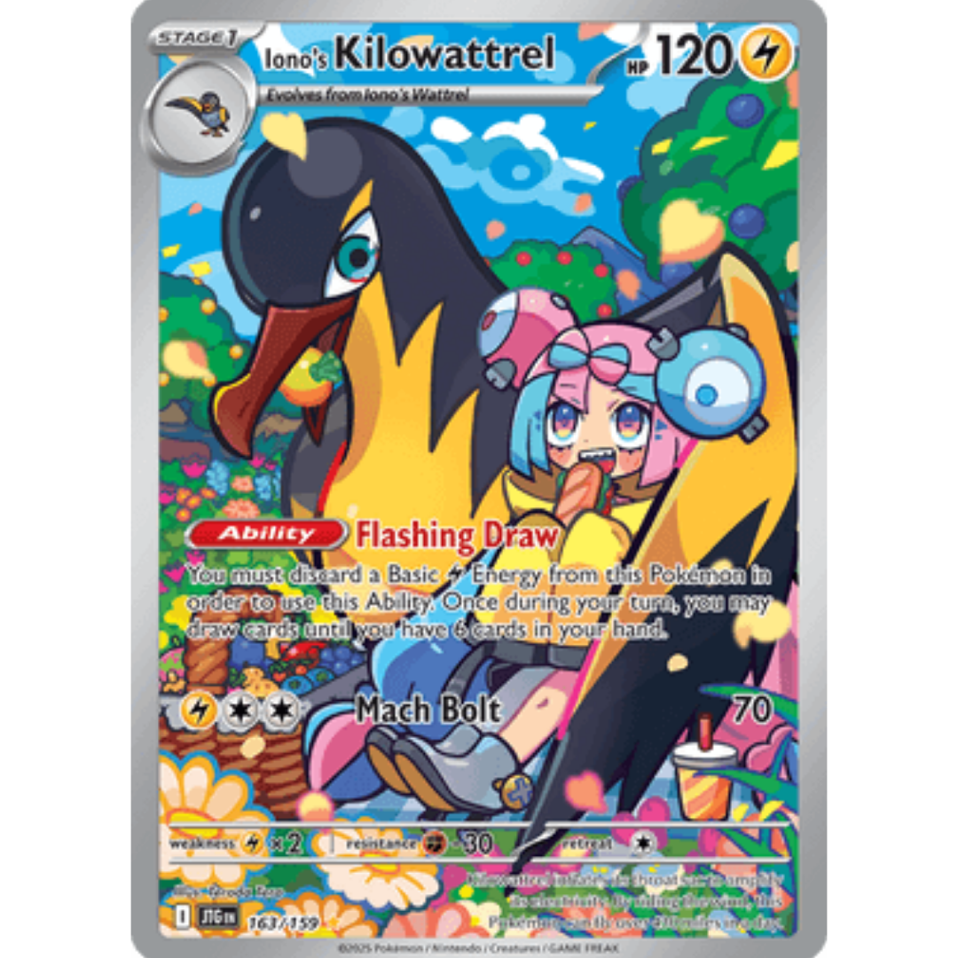 Iono's Kilowattrel 163/159 - Holofoil SV09 Journey Together - Illustration Rare