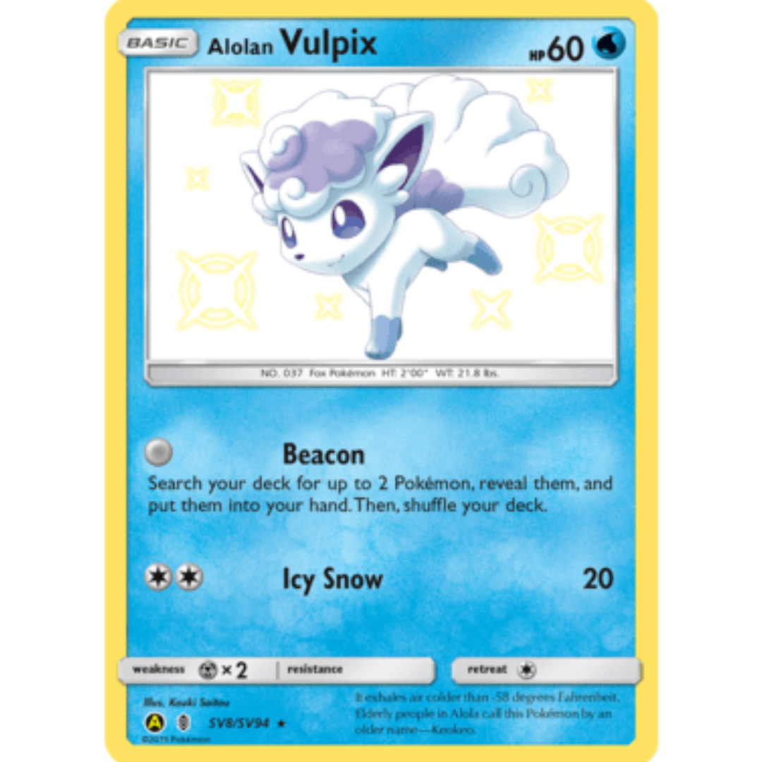 Alolan Vulpix SV8/SV94 - Holofoil Hidden Fates Shiny Vault - Shiny Holo Rare