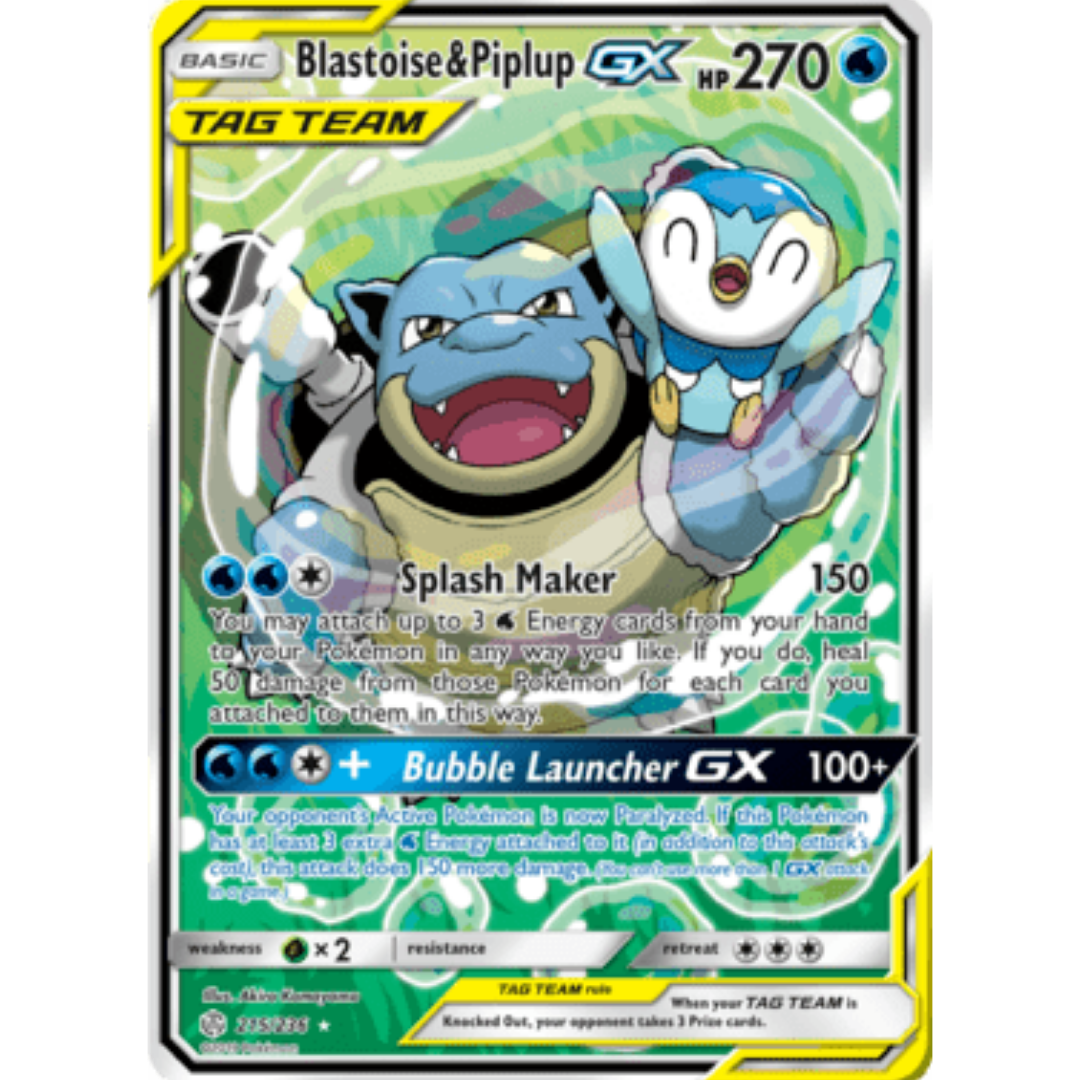 Blastoise & Piplup GX (Alternate Full Art) 215/236 - Holofoil SM Cosmic Eclipse - Ultra Rare
