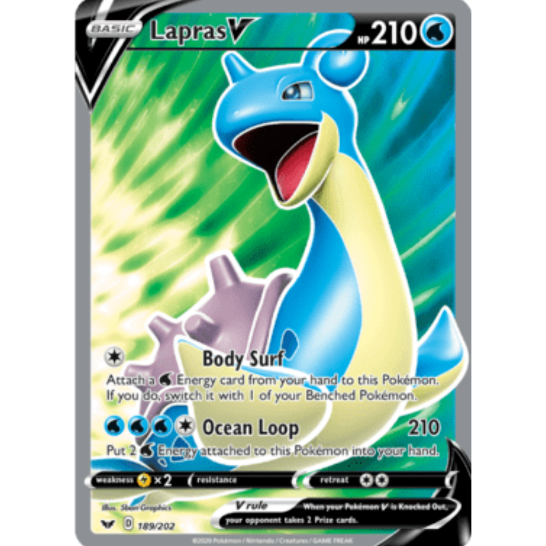 Lapras V (Full Art) 189 - Holofoil SWSH01 Sword & Shield Base Set - Ultra Rare