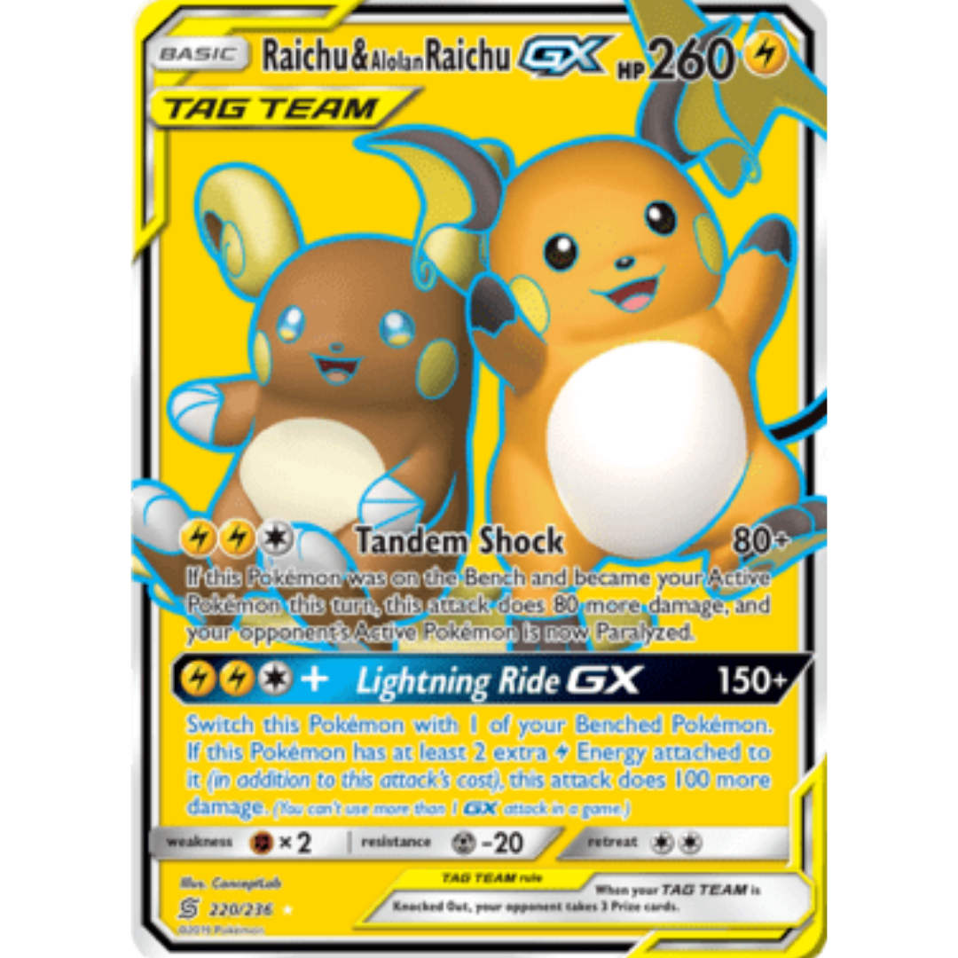 Raichu & Alolan Raichu GX (Full Art) - Holofoil SM Unified Minds - Ultra Rare