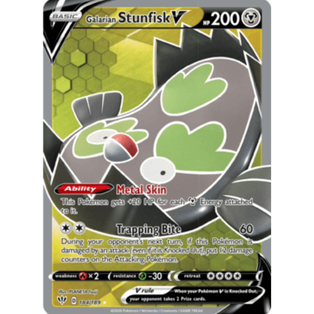 Galarian Stunfisk V (Full Art) 184 - Holofoil SWSH03 Darkness Ablaze - Ultra Rare