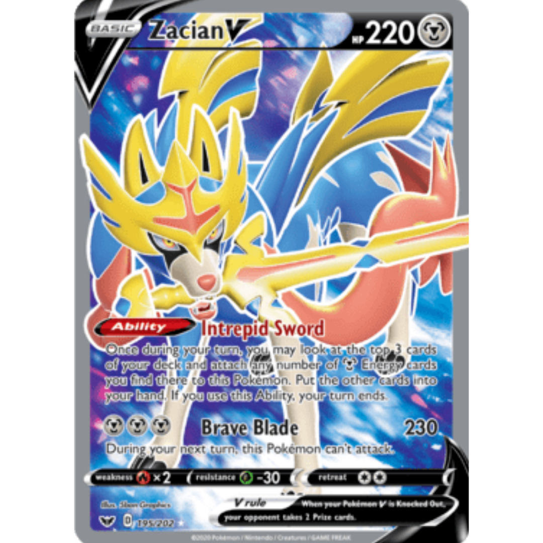 Zacian V (Full Art) 195/202 - Holofoil SWSH01 Sword & Shield Base Set - Ultra Rare