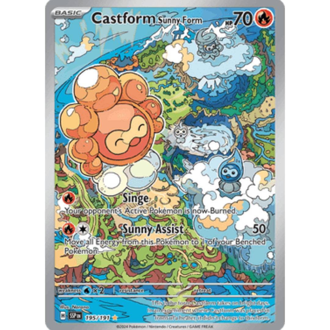 Castform Sunny Form 195/191 - Holofoil SV08 Surging Sparks - Illustration Rare