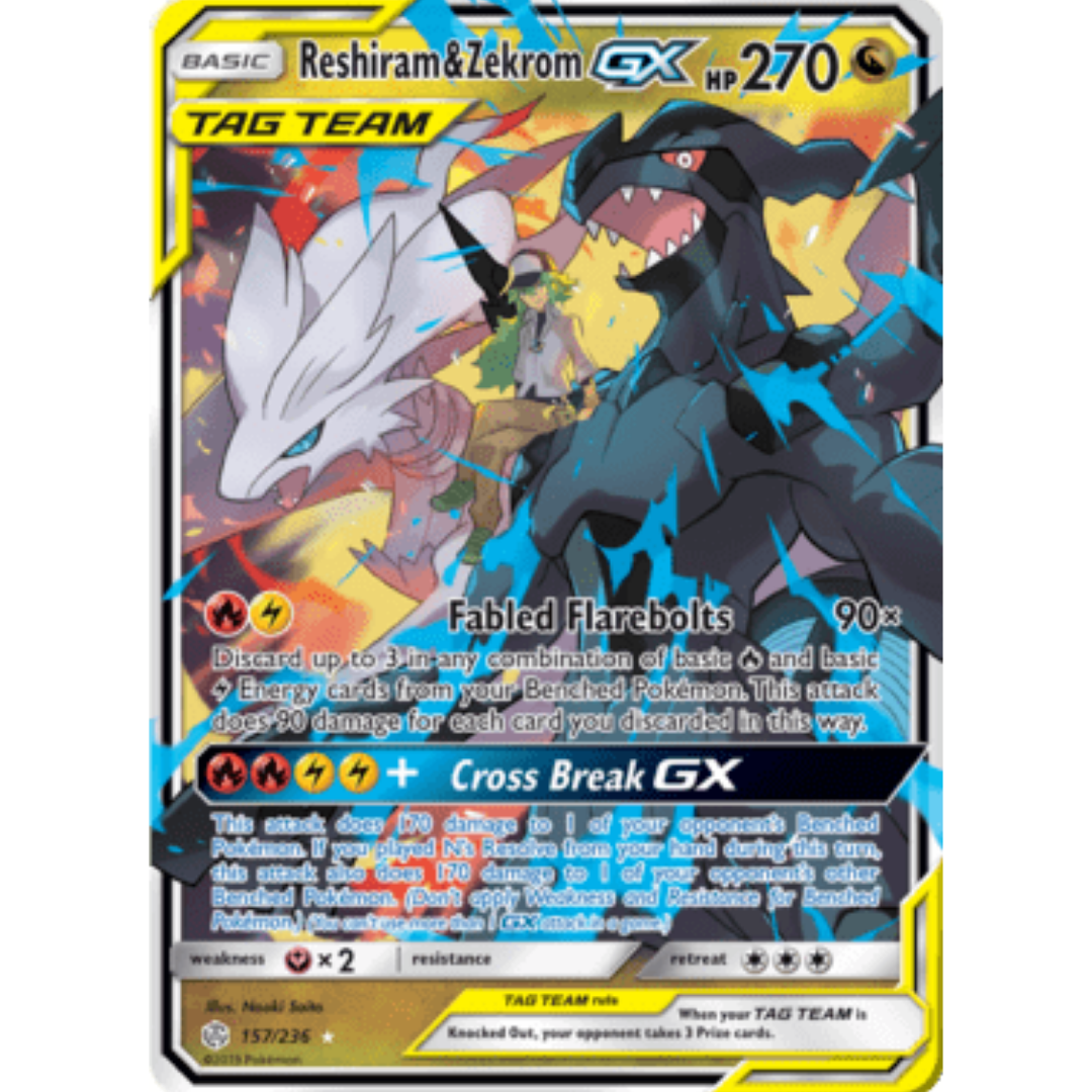 Reshiram & Zekrom GX 157/236 - Holofoil SM Cosmic Eclipse - Ultra Rare