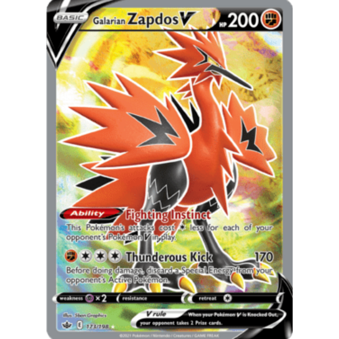 Galarian Zapdos V (Full Art) 173 - Holofoil SWSH06 Chilling Reign - Ultra Rare