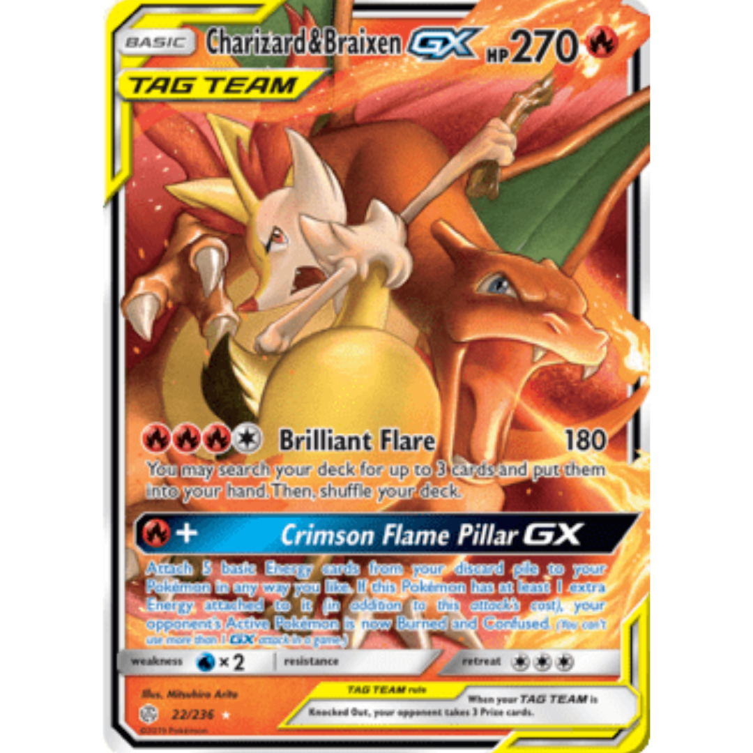 Charizard & Braixen GX 022/236 - Holofoil SM Cosmic Eclipse - Ultra Rare