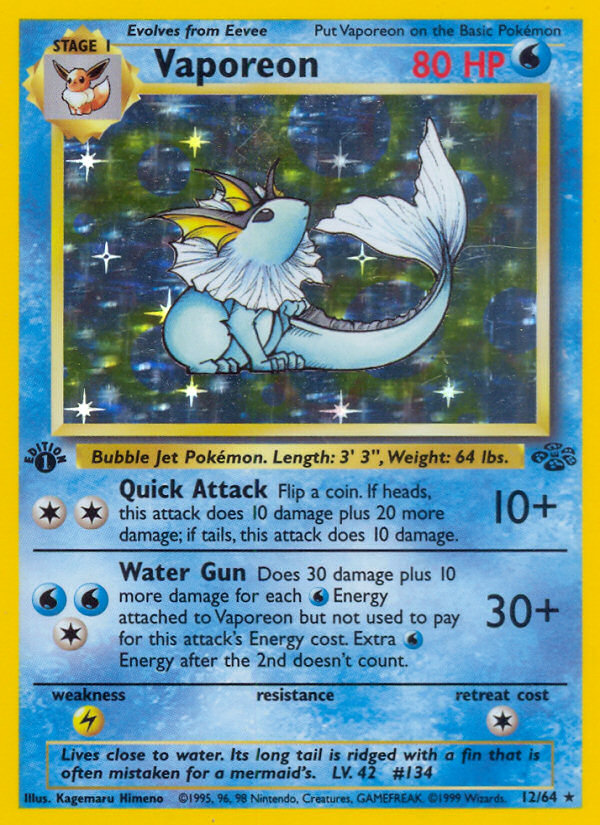 Vaporeon (12) 012/64 - 1st Edition Holofoil Jungle - Holo Rare