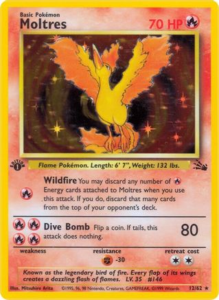 Moltres (12) 012 - Unlimited Holofoil Fossil - Holo Rare