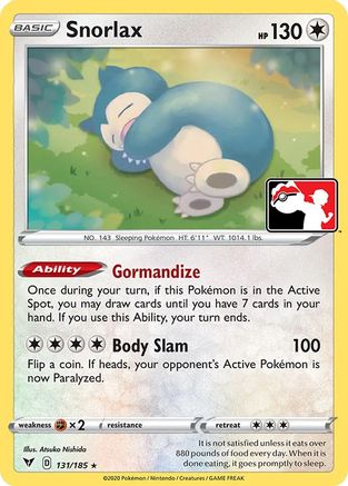 Snorlax - 131/185/185 - Holofoil Prize Pack Series Cards - Rare
