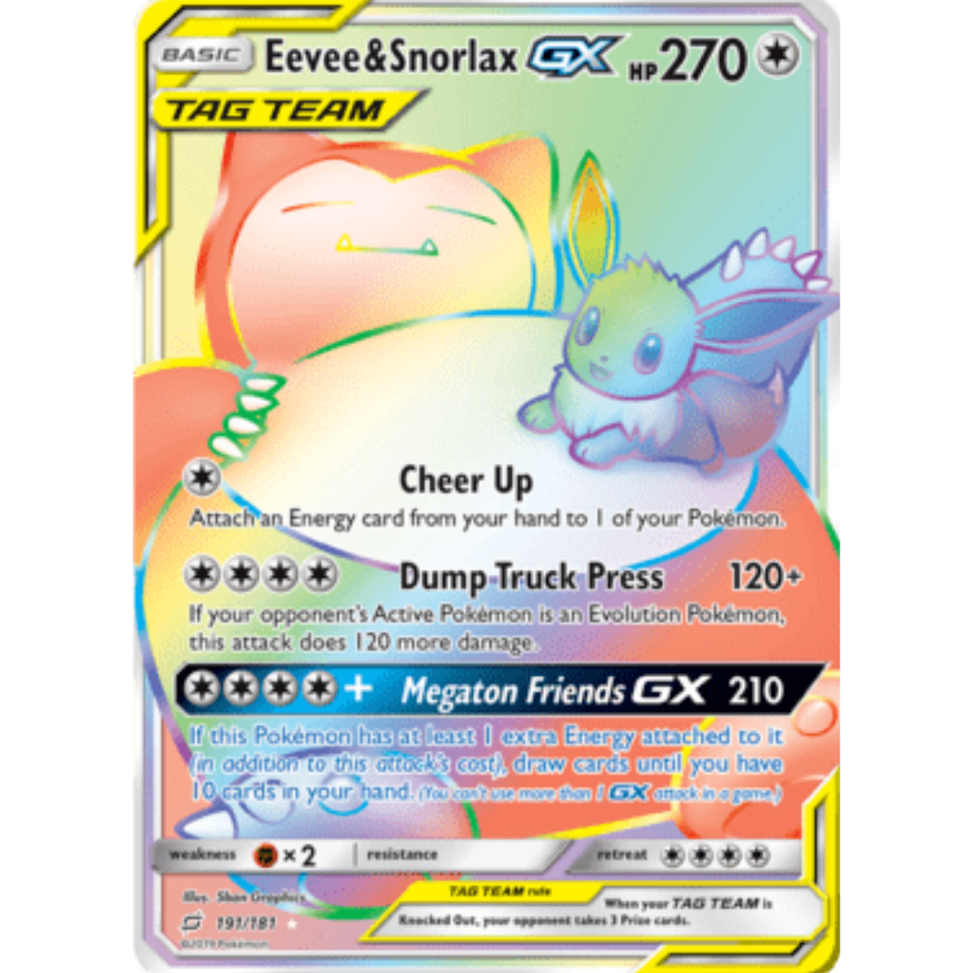 Eevee & Snorlax GX (Secret) - Holofoil SM Team Up - Secret Rare