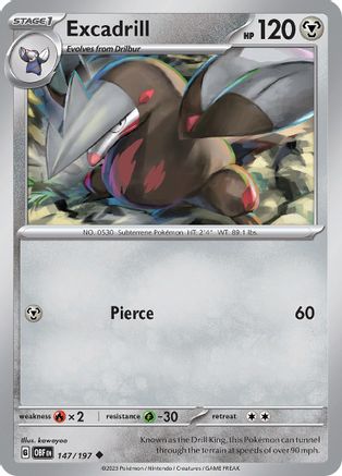 Excadrill 147 - Reverse Holofoil SV03 Obsidian Flames - Uncommon
