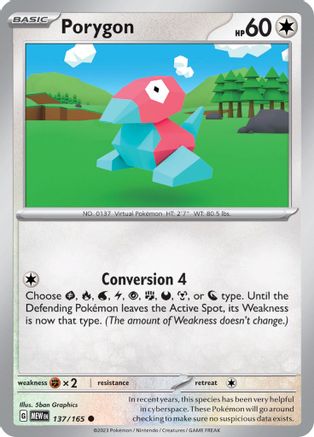 Porygon 137 - Reverse Holofoil SV Scarlet & Violet 151 - Common