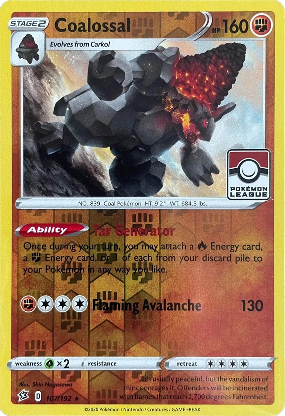 Coalossal 107/192 - Reverse Holofoil League & Championship Cards - Promo