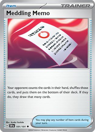 Meddling Memo 181 - Reverse Holofoil SV08 Surging Sparks - Uncommon