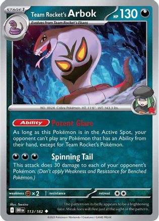 Team Rocket's Arbok 113 - Reverse Holofoil SV10 Destined Rivals - Uncommon