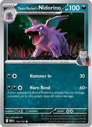 Team Rocket's Nidorino 118 - Reverse Holofoil SV10 Destined Rivals - Common
