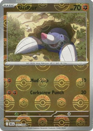 Drilbur (Poke Ball Pattern) 045 - Holofoil SV Black Bolt - Common