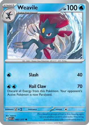Weavile 045/217 - Reverse Holofoil ME Ascended Heroes - Uncommon