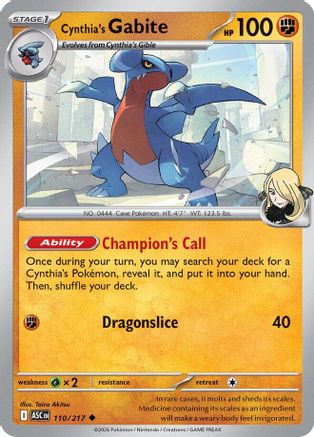 Cynthia's Gabite 110 - Reverse Holofoil ME Ascended Heroes - Uncommon