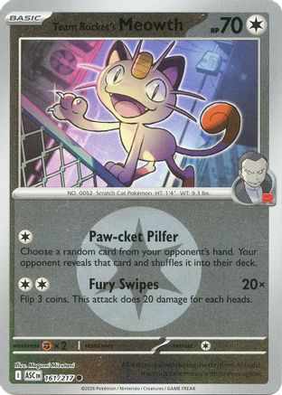 Team Rocket's Meowth (Energy Symbol Pattern) 161 - Reverse Holofoil ME Ascended Heroes - Common