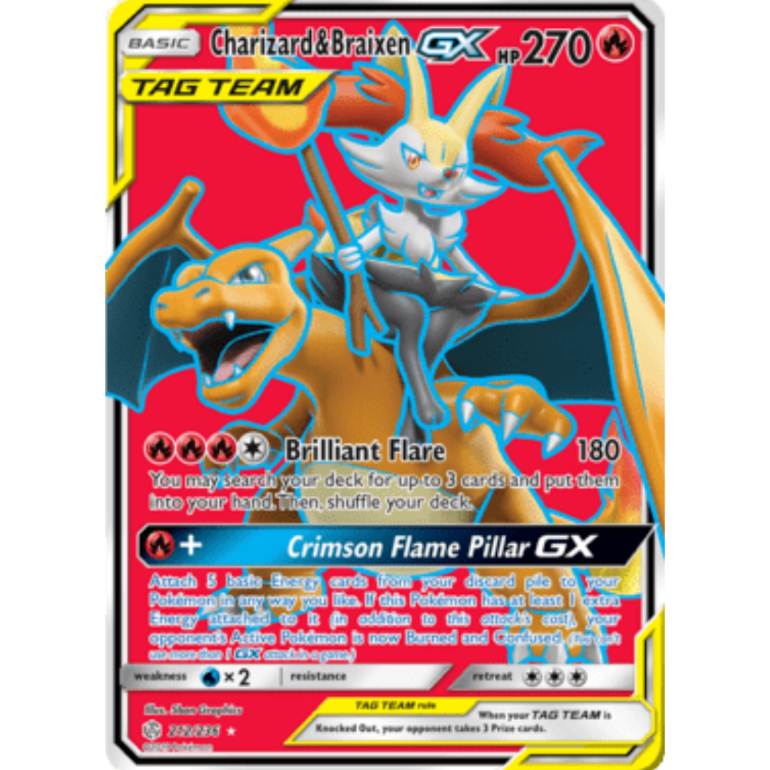 Charizard & Braixen GX (Full Art) 212 - Holofoil SM Cosmic Eclipse - Ultra Rare