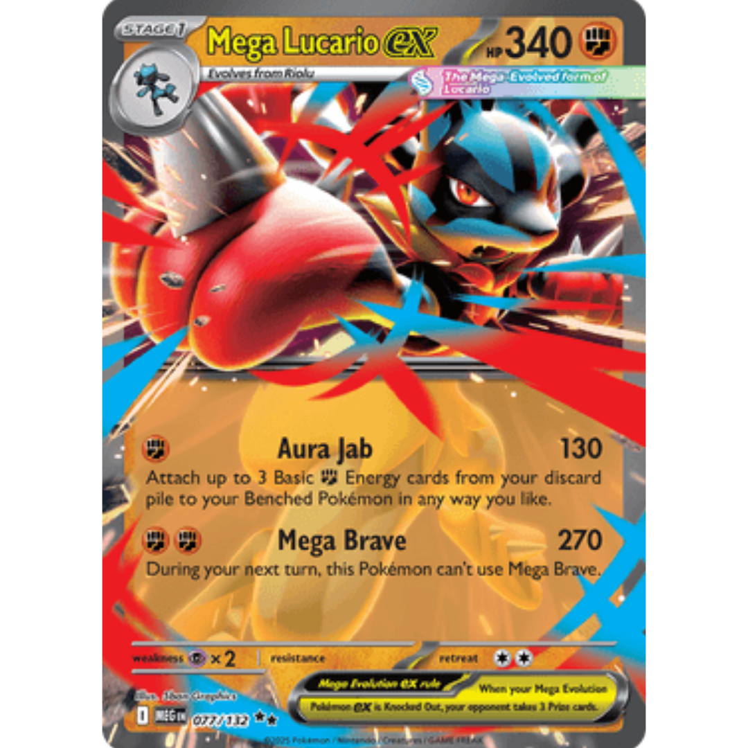 Mega Lucario ex 077/132 - Holofoil ME01 Mega Evolution - Double Rare