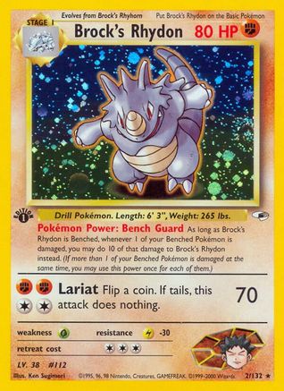 Brock's Rhydon 002 - Unlimited Holofoil Gym Heroes - Holo Rare