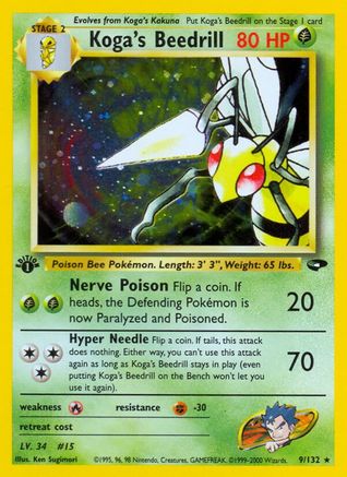 Koga's Beedrill 009 - Unlimited Holofoil Gym Challenge - Holo Rare