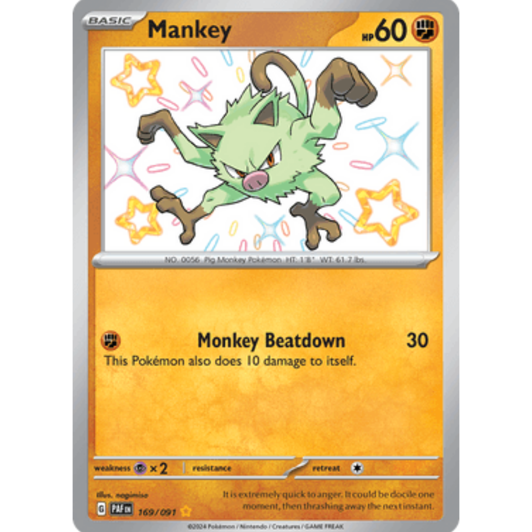Mankey 169/091 - Holofoil SV Paldean Fates - Shiny Rare