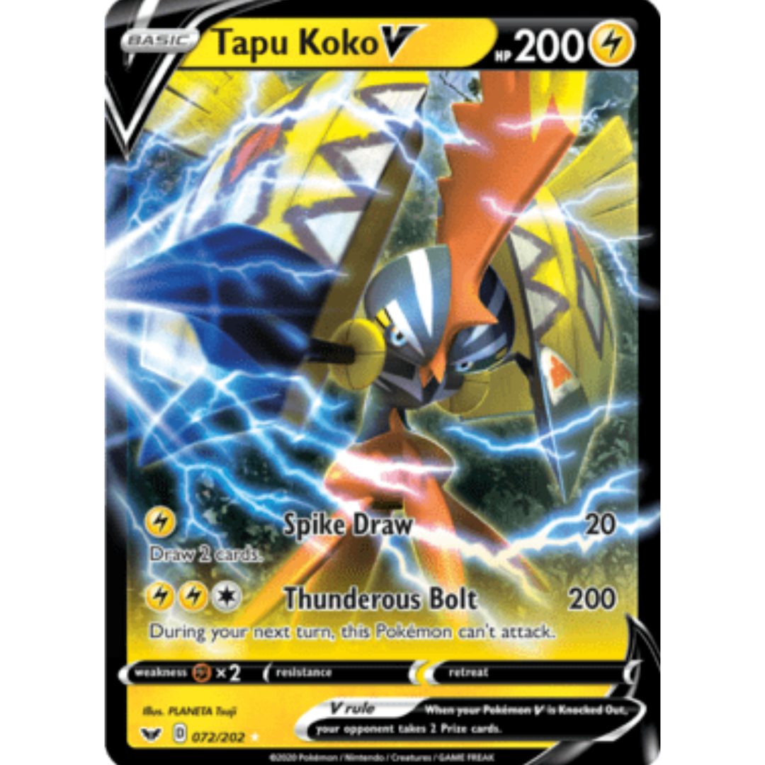 Tapu Koko V 072 - Holofoil SWSH01 Sword & Shield Base Set - Ultra Rare