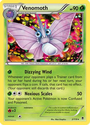 Venomoth 002/119 - Reverse Holofoil XY Phantom Forces - Rare