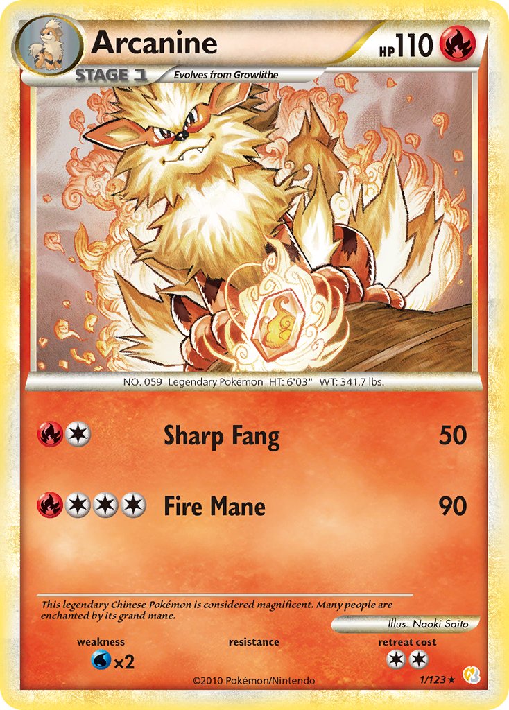 Arcanine - 1/123 (HeartGold & SoulSilver)/123 Deck Exclusives - Rare