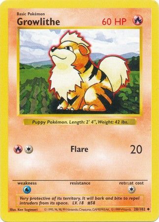 Growlithe 028 - Unlimited Base Set Shadowless - Uncommon
