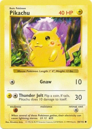 Pikachu (Red Cheeks) 058 - Unlimited Base Set Shadowless - Common
