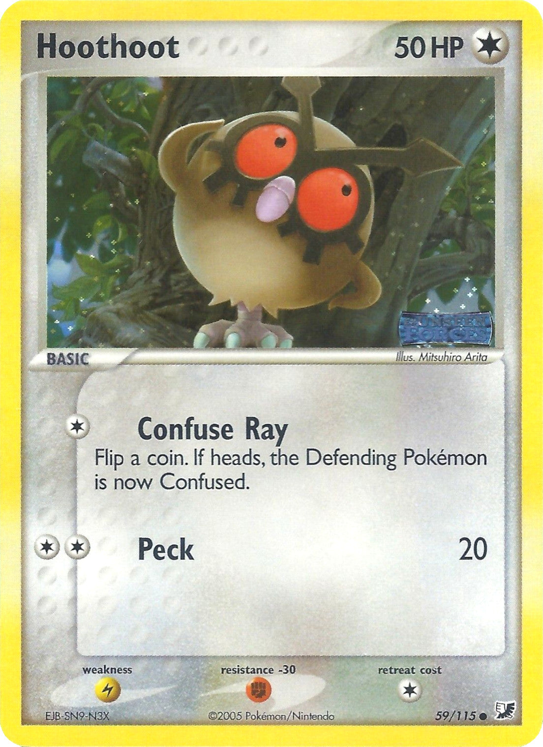 Hoothoot  - Reverse Holofoil Unseen Forces - Common